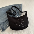 Bolso media luna de pana negra con correa ajustable y monedero pequeño a juego - Negro