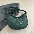 Bolso bandolera de pana verde oscuro en forma de media luna con bordado A y monedero redondo - Verde oscuro