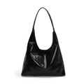 Minimalistische schwarze Hobo-Schultertasche aus glänzendem Leder im modernen Design - Schwarz
