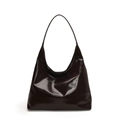 Minimalistische Hobo-Tasche aus glänzendem Lackleder in tiefem Schokoladenbraun - Kaffeebraun