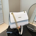 Chic white shoulder bag with crocodile pattern and golden chain strap for women - White
