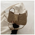 Beige quilted leather underarm bag featuring golden SS logo and fringe tassel details - Khaki