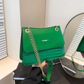 Chic emerald green shoulder bag with metallic chain and crocodile embossed leather texture - Green