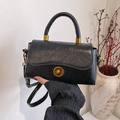 Classic black faux leather handbag with golden twist lock and detachable strap - Black without Pendant