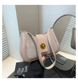 Sparkly beige crescent underarm bag with gold rotary lock and minimalist design - Khaki