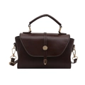 Borsa a mano vintage in ecopelle marrone scuro con finiture dorate e tracolla - Marrone