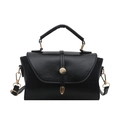 Borsa a mano vintage nera in pelle con fibbia dorata tonda e tracolla regolabile - Nero