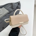 Chic cream leather and straw woven crossbody bag with gold hardware for women - White