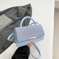 Light blue contrast-stitch small square handbag with textured flap and gold hardware - Blue