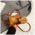 Braune Plüschtasche mit Bärenstickerei und passendem Teddybär-Anhänger für den Winter - Braun Mit Anhänger
