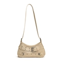 Bolso bandolera beige de media luna con hebillas punk y ojales metálicos modernos - Blanco Roto