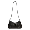 Bolso de hombro media luna negro con hebillas punk y detalles de remaches metálicos - Negro