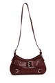 Elegante bolso bandolera burdeos de piel sintética con hebillas plateadas y detalles de ojetes - Rojo