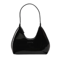 Fashionable black faux leather hobo bag with a glossy finish and adjustable strap - Black