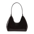 Glossy black patent leather crescent underarm bag with sleek minimalist shoulder strap - Coffee