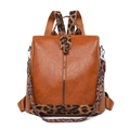 Zaino da donna in morbida pelle marrone con spalline e dettagli con stampa leopardata - Marrone