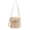Beige geweven crossbodytas met bloemenborduursel en gouden metalen gesp - Wit