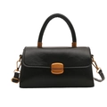 Vintage black crossbody bag with leather texture, single handle and golden square lock - Black