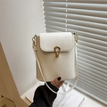Bolso saco minimalista en cuero blanco con hebilla de gota dorada y correa de hombro fina - Blanco