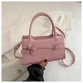 Pink minimalist crossbody bag with decorative bow and top handle for women - Pink
