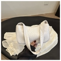 White woven faux leather shoulder bag with chic diamond texture and metal zipper - White