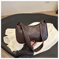 Dark brown woven textured underarm handbag with chic zipper and wide strap design - Coffee