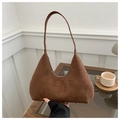 Bolso de hombro en ante marrón con diseño curvo vintage y cremallera de metal plateado - 31.5*21*6.5 / Marrón