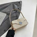 Minimalistische crème beige vierkante schoudertas met geweven textuur en gesp - Khaki