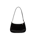 Bolso hobo chic de charol negro para mujer con cremallera dorada y correa de hombro fina - Negro