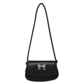 Minimalistische schwarze Schultertasche aus Kunstleder mit silberner Metallschleife 2025 - Schwarz