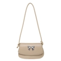 Minimalist beige shoulder bag with a silver metal bow accent and knotted strap detail - Khaki