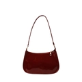 Glossy dark red baguette underarm bag with gold zipper and minimalist vintage design - Red