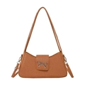 Brown woven baguette bag with silver bow buckle and dual shoulder straps - Brown
