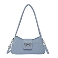 Light blue denim underarm bag with silver metal bow and adjustable shoulder straps - Pink