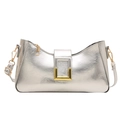 Chic silver rectangular baguette bag with metallic finish and gold buckle detail - Silver