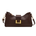 Sac à bandoulière marron foncé minimaliste avec boucle dorée et fini en cuir brillant - Marron