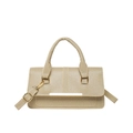Structured beige crossbody bag in twill fabric with gold hardware and top handles - Khaki