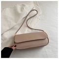 Minimalistische beige lederen baguette tas met gouden Fashion & Bags belettering - Khaki