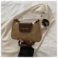 Bolso de hombro retro en caqui y marrón con correa de cuero y elegante logo dorado - Marrón