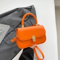 Vibrant orange square leather handbag with gold-tone hardware and top handle - Orange