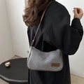 Bolso de hombro minimalista de lona gris con ribete de cuero marrón estilo vintage - Gris