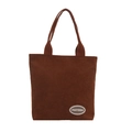Minimalist large-capacity tote bag in dark brown corduroy fabric with logo detail - Brown