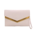 Chic light pink envelope clutch bag with wavy texture and golden V-shaped metal trim - White