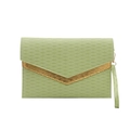 Chic light green envelope clutch with wavy texture and gold metal V-shape trim - Green