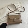 Vintage khaki brown baguette bag with woven texture and gold buckle detail - Khaki
