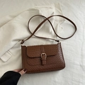 Brown woven texture rectangle shoulder bag with gold buckle on corduroy fabric - Tan