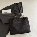 Borsa tote in tela nera con paillettes trama trapuntata e catena dorata - Nero