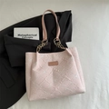 Borsa tote in tela rosa con ricami floreali e tracolla a catena per donne eleganti - Rosa