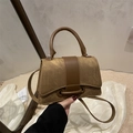 Kleine bruine vierkante retro tas van denim textuur met verstelbare schouderriem - Bruin