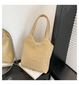 Borsa tote in paglia intrecciata beige con motivo a spina di pesce per l'estate - Cachi